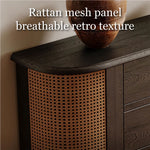 Load image into Gallery viewer, 35.4'' Modern Entryway Console Table with Rattan Panels Black Wood Hallway Table with 2 Drawers &amp; Lower Shelf Decorative Accent Table
