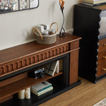 Load image into Gallery viewer, Modern Walnut TV Stand with Fluted Detail and Open Storage Shelf
