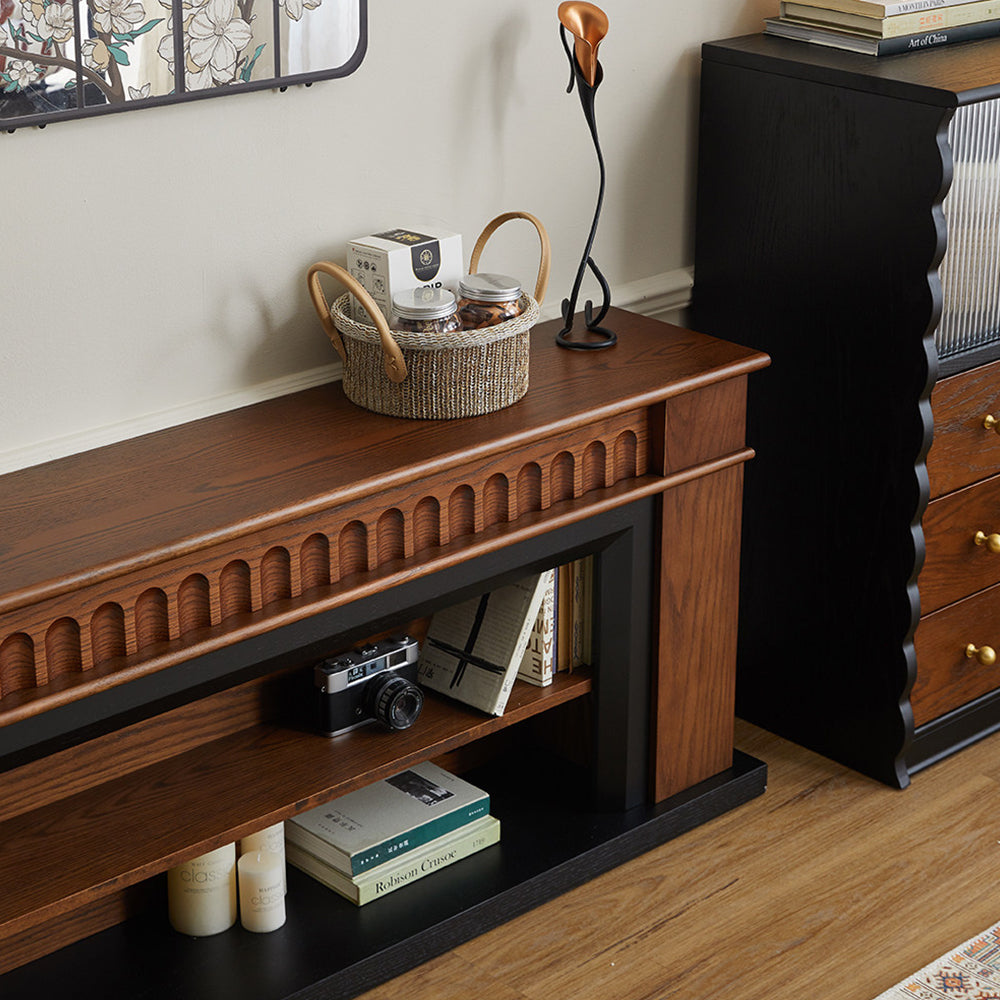 Modern Walnut TV Stand with Fluted Detail and Open Storage Shelf