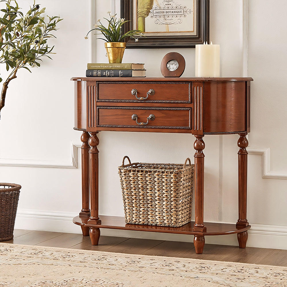Solid Wood Classic Entryway Console Table with Drawers and Lower Shelf