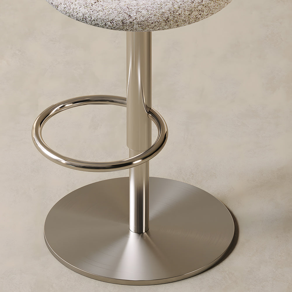 1 Piece Modern Boucle Adjustable Bar Stool with Sculptural Backrest and Stainless Steel Base