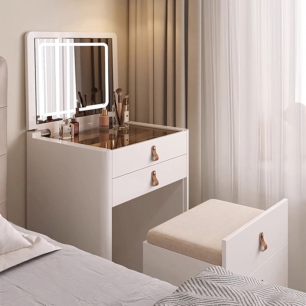 Functional Makeup Vanity Built-in Mirror Organized Storage Drawers Rolling Stool