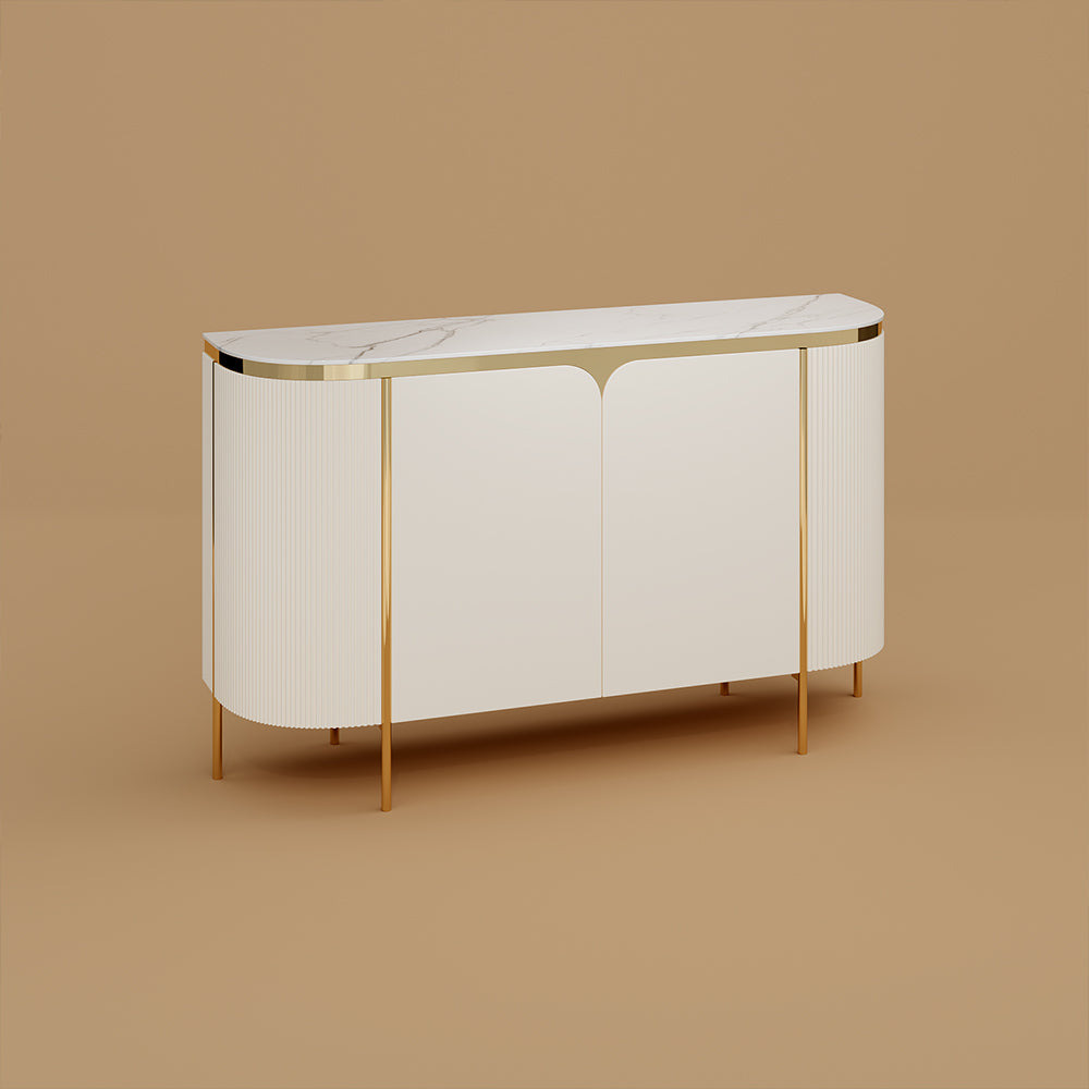 Luxury White & Gold Dining Suite Convertible Expandable Dining Table Contemporary Sideboard