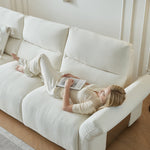Load image into Gallery viewer, 106.2'' Modern Electric Reclining Sofa Cream Fabric Power Sofa with Adjustable Footrest and Wide Armrests
