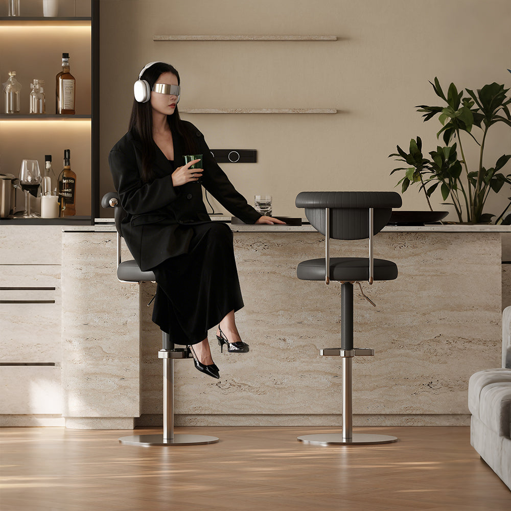 1 Piece Modern Adjustable Bar Stool with Geometric Woven Velvet Upholstery and Stainless Steel Base