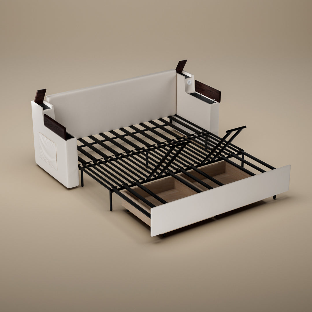 83'' 3-Seater Pull-Out Sleeper Sofa with Storage & USB Port