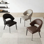 Load image into Gallery viewer, 2PCS Modern Curved Upholstered Dining Chair Leather Accent Armchair with Black Metal Legs
