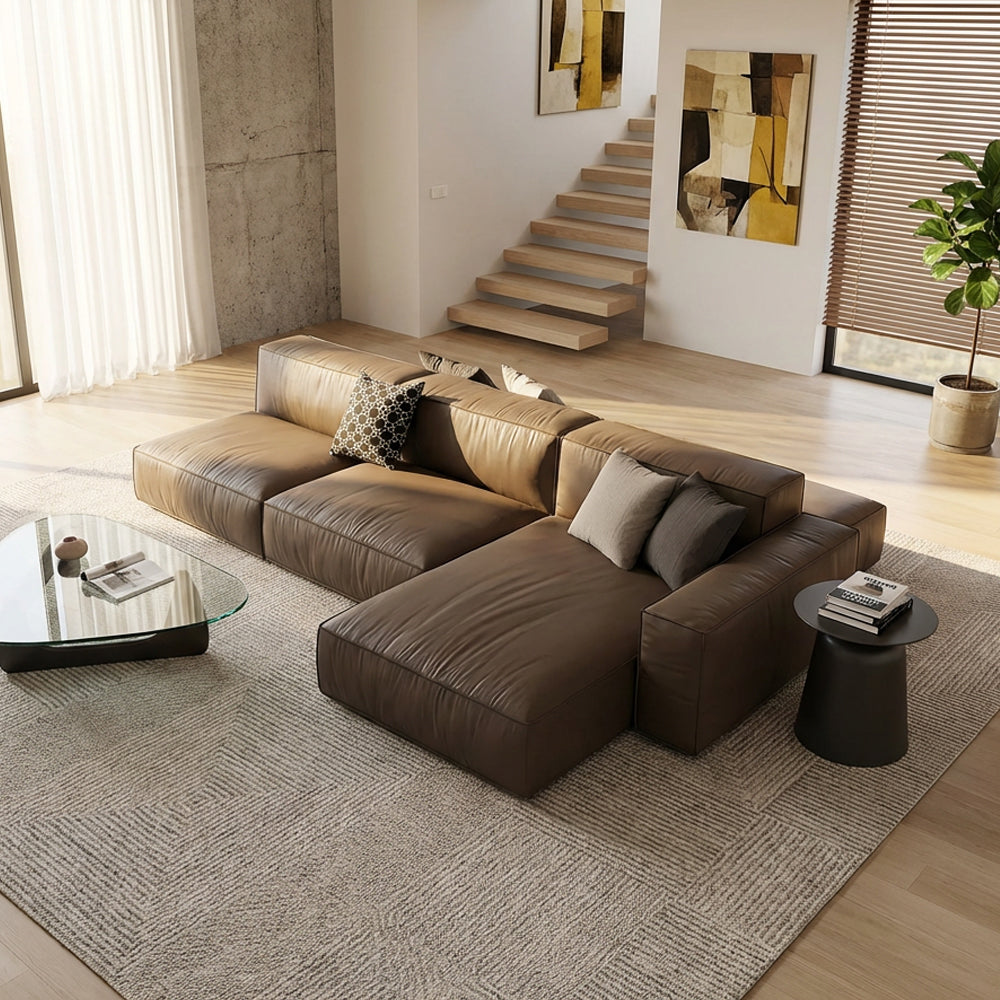 Modern Modular Top-Grain Leather Sectional Sofa