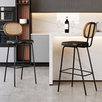 Load image into Gallery viewer, Modern Cane Woven Back Bar Stool PU Leather Seat Metal Frame Counter Height Bar Chair 1 Piece
