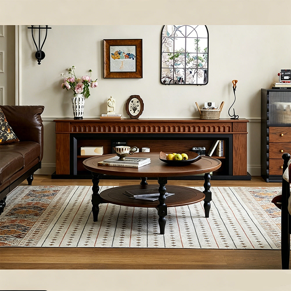 Modern Walnut TV Stand with Fluted Detail and Open Storage Shelf