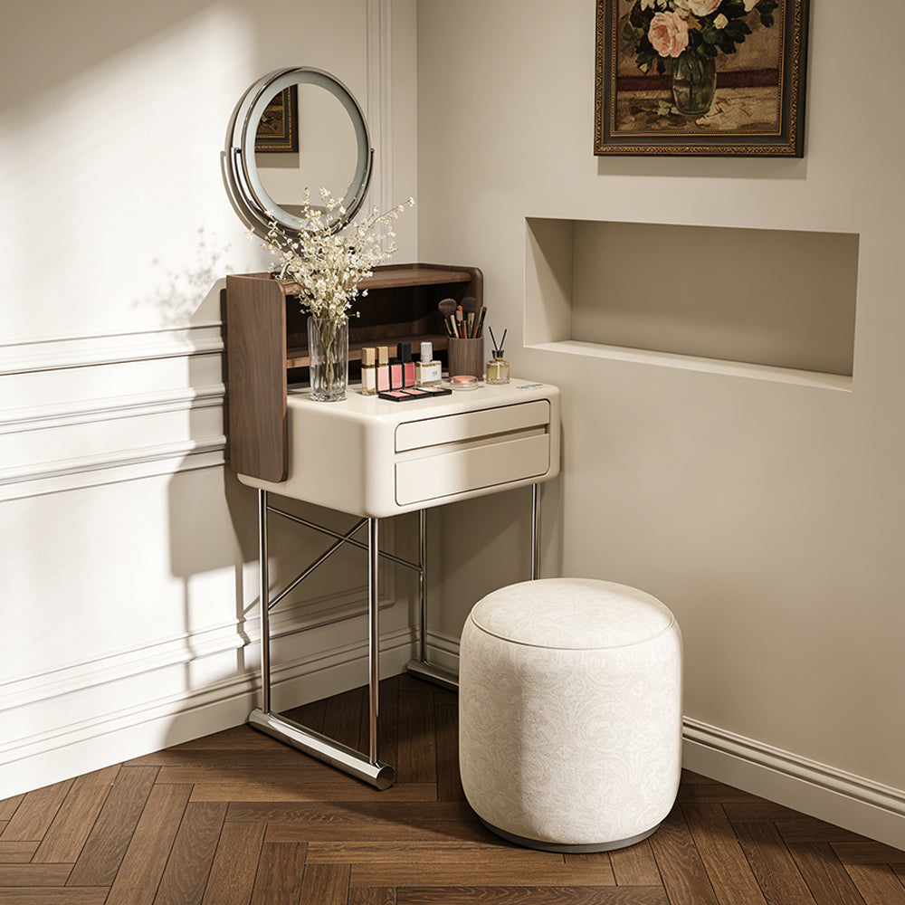 Luxury White Makeup Vanity Modern Compact Table with LED Mirror