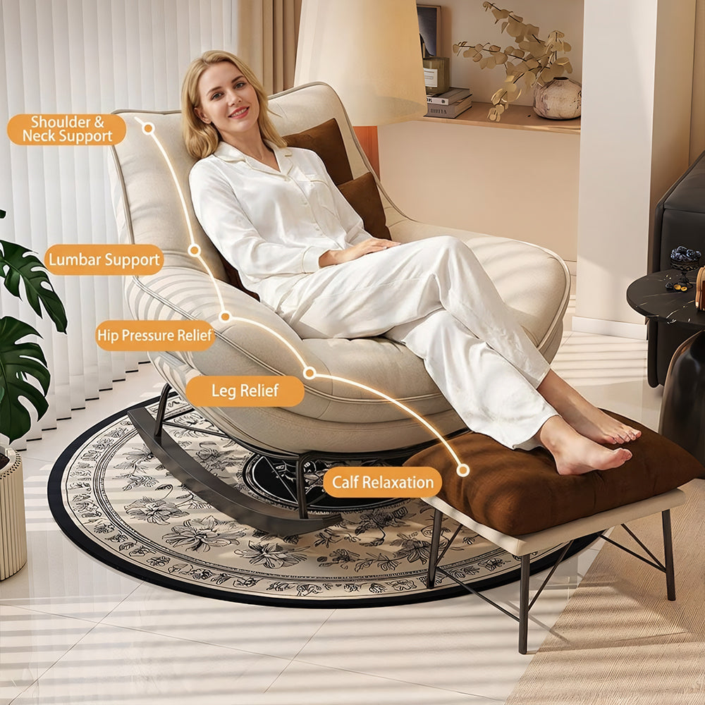 Modern Rocking Lounge Chair Upholstered Fabric Accent Chair with Curved Design and Metal Base