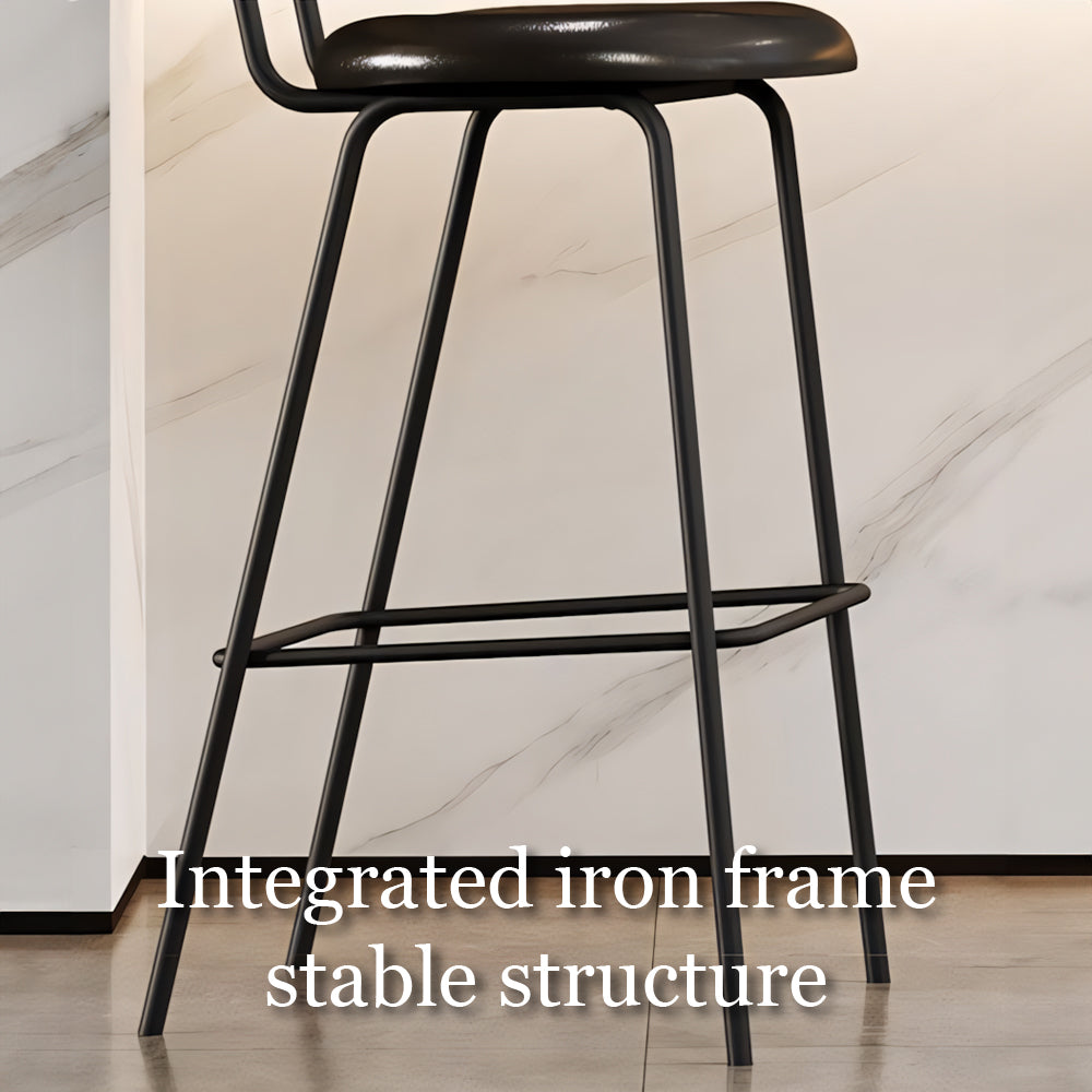 Modern Cane Woven Back Bar Stool PU Leather Seat Metal Frame Counter Height Bar Chair 1 Piece