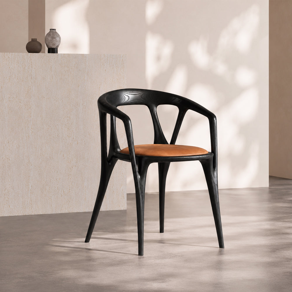 Modern Organic-Shaped Black Wood Arm Chair for Dining Room