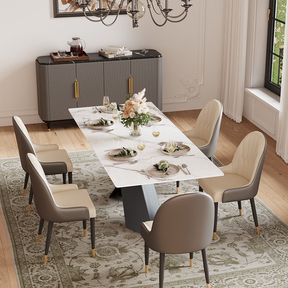 Modern Luxe Dining Suite Elegant White Extendable Table & Gray-Gold Sideboard Set