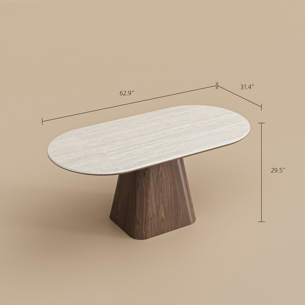 Oval Dining Table Solid Wood Walnut Veneer Base Scratch Resistant Sintered Stone Top Modern Stylish Design