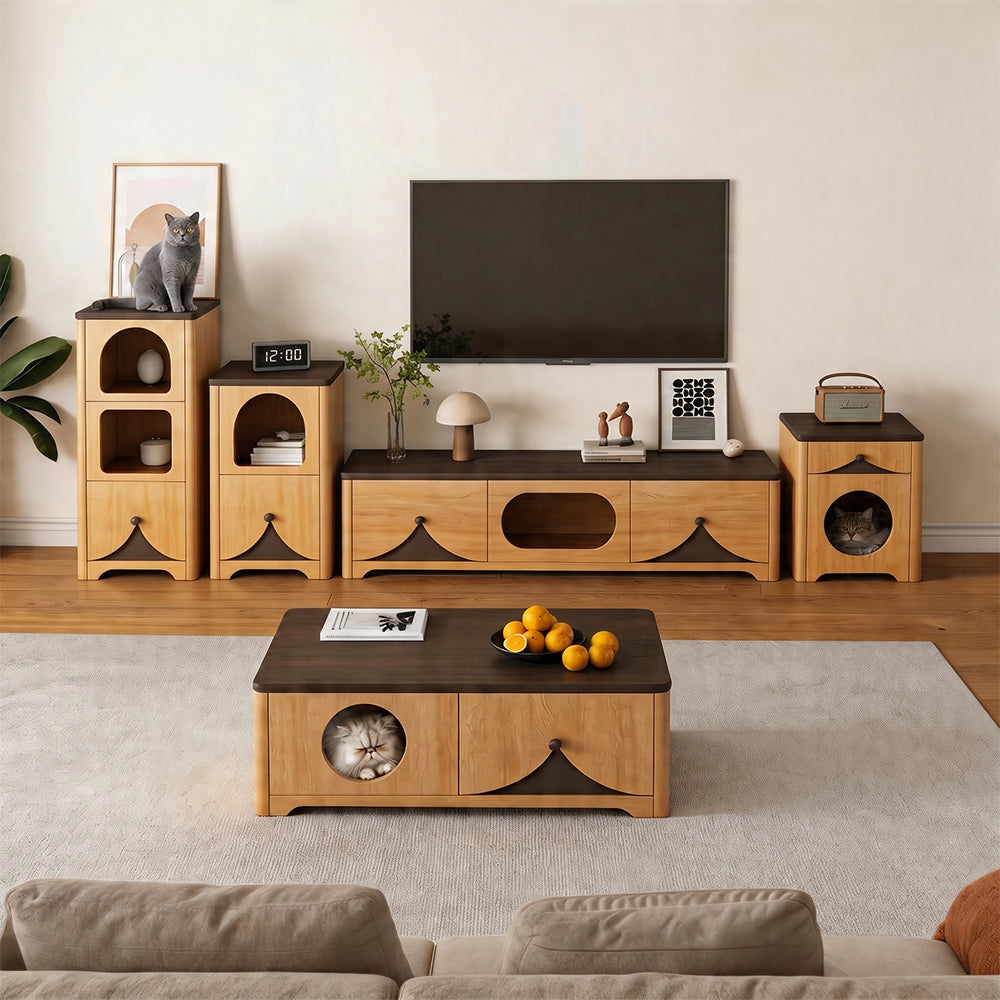Modern Wooden Pet Friendly Storage Cabinet Coffee Table and TV Stand Set with Multi Functional Design