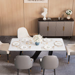 Load image into Gallery viewer, Modern Luxury Dining Set S-Shaped Walnut Base Marble-Effect Table × Gray &amp; Gold Sideboard
