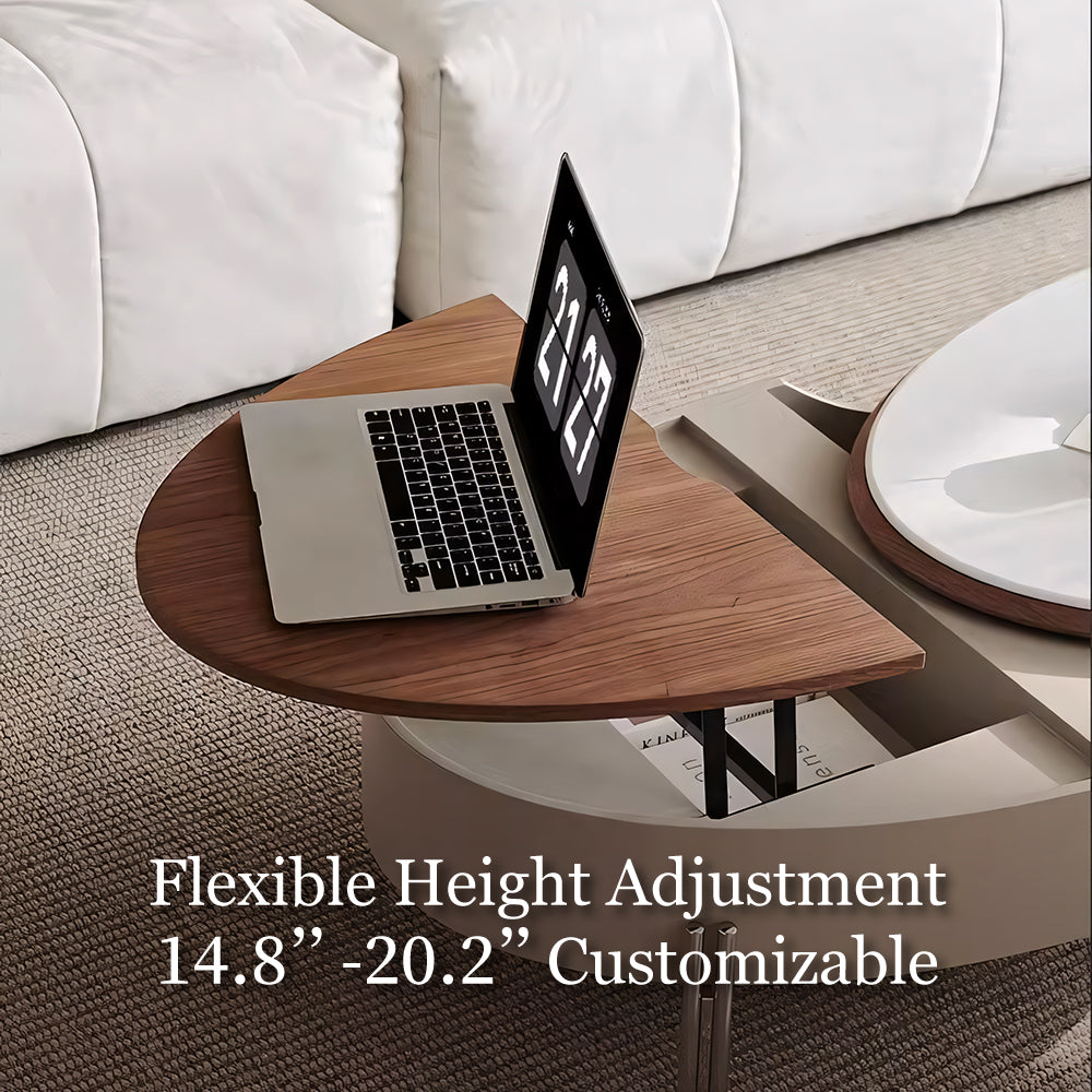 46.8'' Modern Lift-Top Coffee Table with Sintered Stone Top & Wood Base Sculptural Curved Design with Hidden Storage