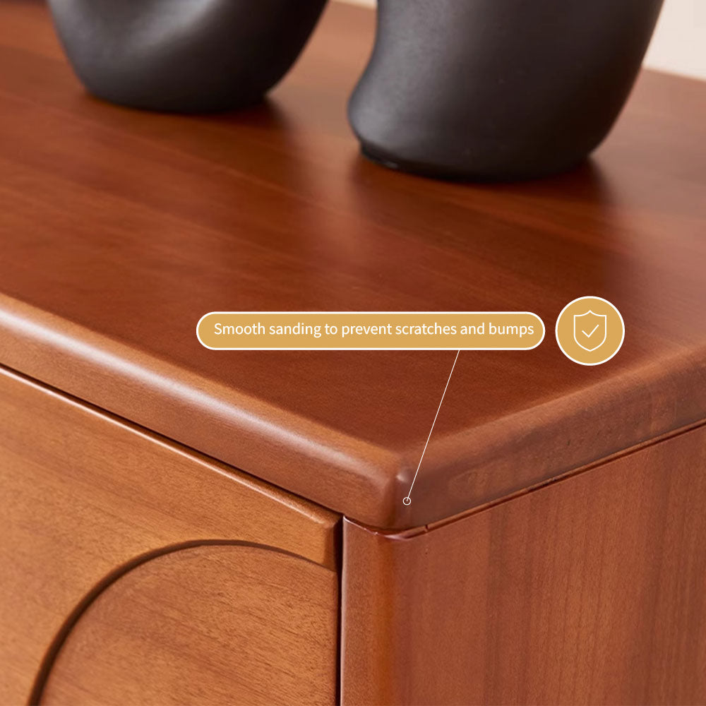 78" Retro TV Stand Carved Geometric Pattern Solid Wood Cabinet Brass-Tipped Legs