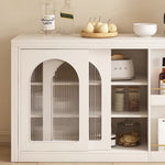 Load image into Gallery viewer, Multi-Functional Dining Table Rotating &amp; Foldable Sideboard Sintered Stone Top Storage Cabinet with Fluted Glass Doors

