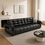 Load image into Gallery viewer, Pet Friendly Black Faux Leather Convertible Sofa Bed with Tufted Cushions
