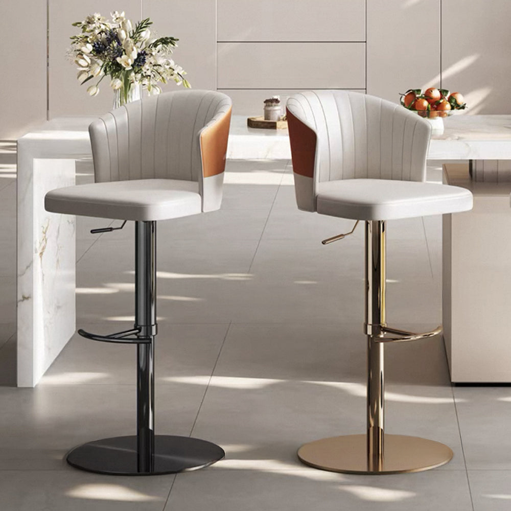 Modern Adjustable Swivel Bar Stool Cream Faux Leather Upholstered Counter Chair Stainless Steel Base 1 Piece