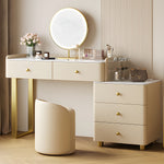 Load image into Gallery viewer, Modern White Vanity Desk with Mirror and Drawers Makeup Dressing Table with Storage Cabinet and Stool
