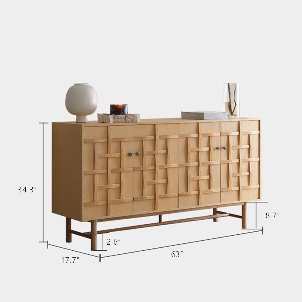 63" Modern Geometric Solid Wood Sideboard Storage Cabinet with Sculptural Door Design