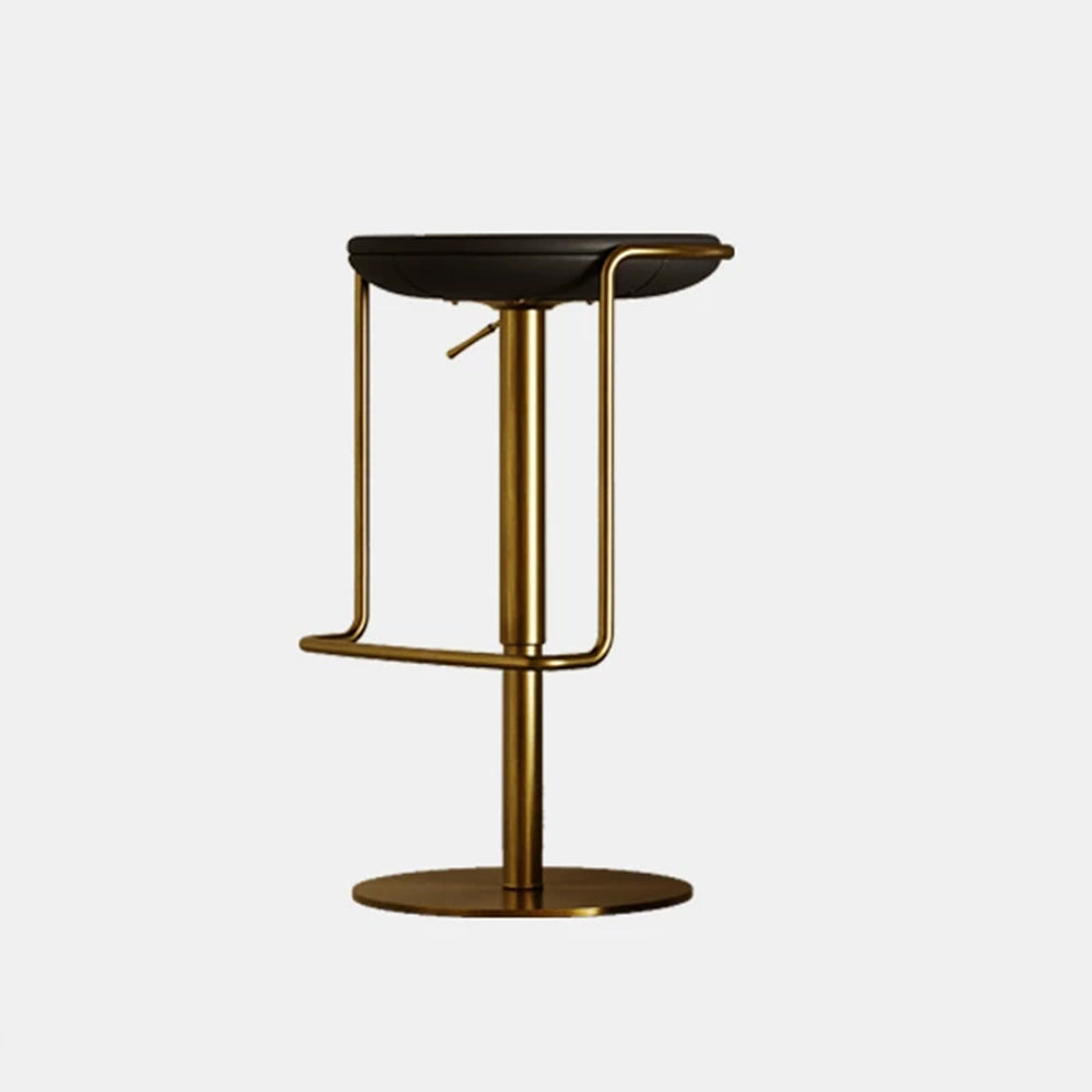Modern Adjustable Swivel Bar Stool with Black Upholstered Seat and Gold Metal Base 1 Piece