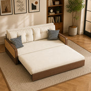 Corduroy Convertible Sofa Bed with Rattan Wood Frame for Small Spaces