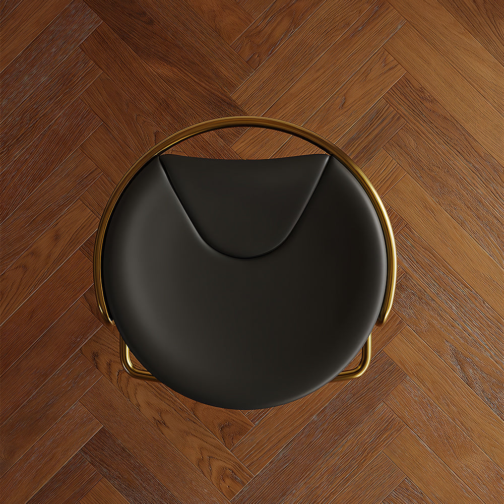 Modern Adjustable Swivel Bar Stool with Black Upholstered Seat and Gold Metal Base 1 Piece
