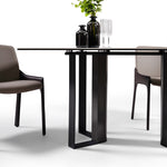 Load image into Gallery viewer, Modern White Sintered Stone Dining Table with Black Geometric Carbon Steel Base

