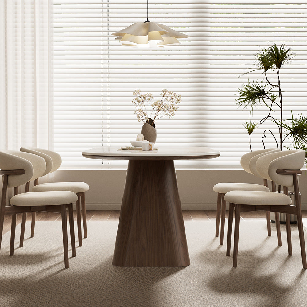 Oval Dining Table Solid Wood Walnut Veneer Base Scratch Resistant Sintered Stone Top Modern Stylish Design
