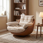 Striped Swivel Lounge Chair with Tan Faux Leather Shell