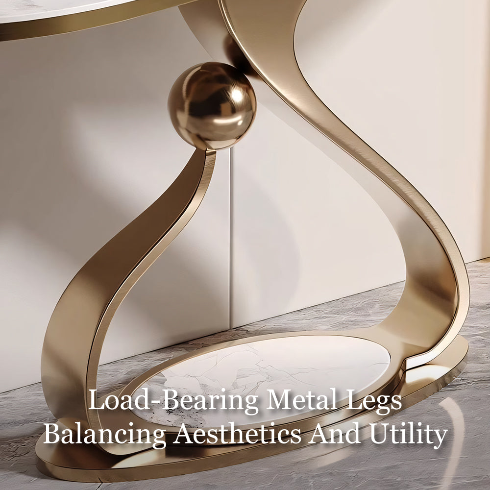 Modern Sintered Stone Entryway Console Table with Gold Sculptural Metal Base