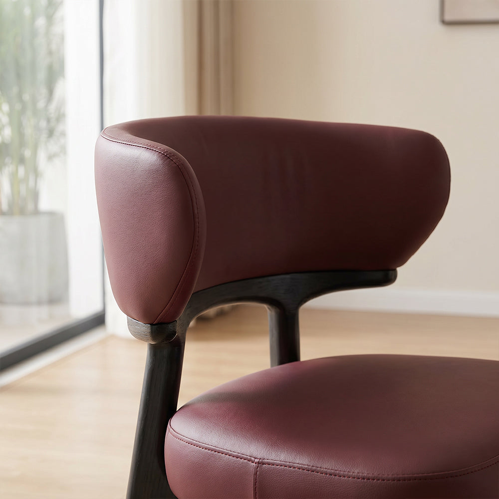 Ergonomic Curved Backrest Solid Wood Frame Faux Leather Dining Chair 1 Piece
