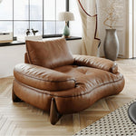 Load image into Gallery viewer, Modern Curved Leather Sofa Camel Upholstery Low Profile Contemporary Lounge Design
