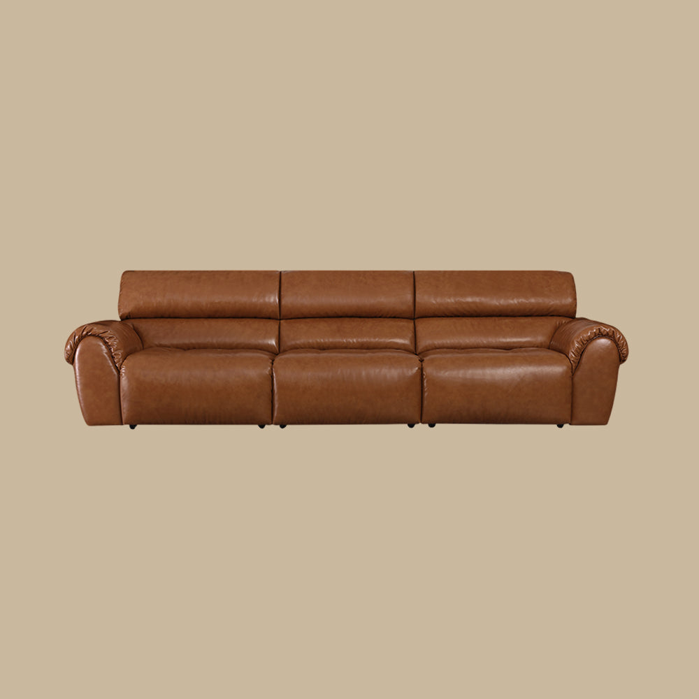119.2'' Modern Genuine Leather Power Reclining Sofa Remote Control Adjustable Seats Brown Leather Couch