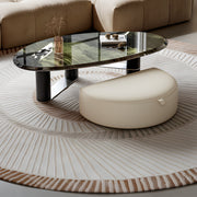 Modern Oval Coffee Table with Tempered Glass Top Black Base Minimalist Living Room Center Table