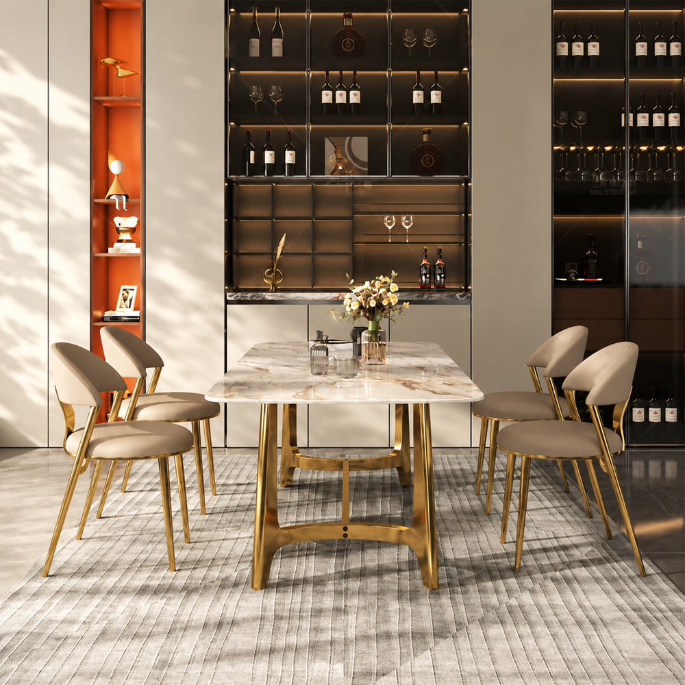 2 PCS PU Upholstered Dining Chair with Polished Gold Metal Legs