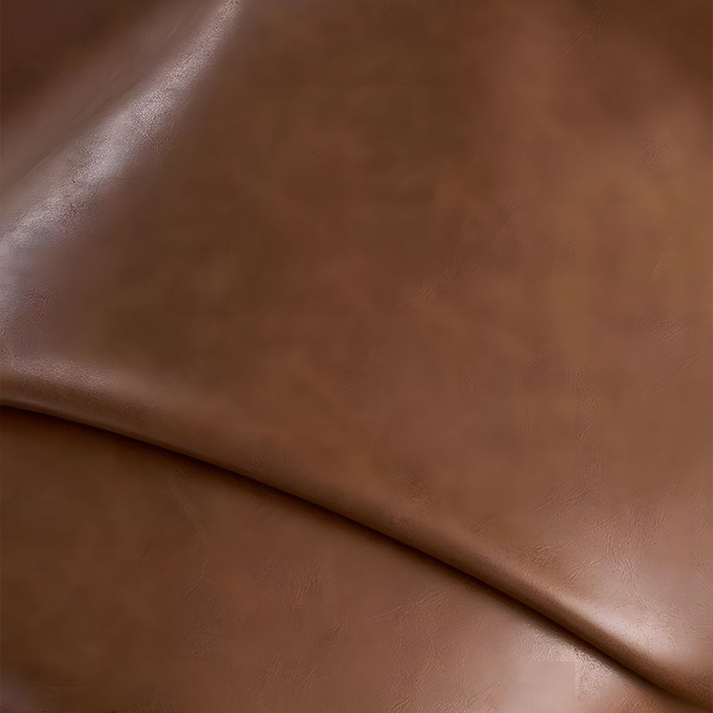 Modern Curved Leather Sofa Camel Upholstery Low Profile Contemporary Lounge Design