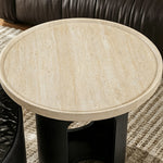 Load image into Gallery viewer, Modern Round Coffee Table Set with Textured Black Top and Open Storage Side Table
