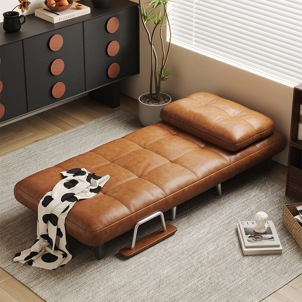 Modern Faux Leather Convertible Lounge Chair Sleeper Adjustable Accent Chair with Armrests Single Sofa Bed