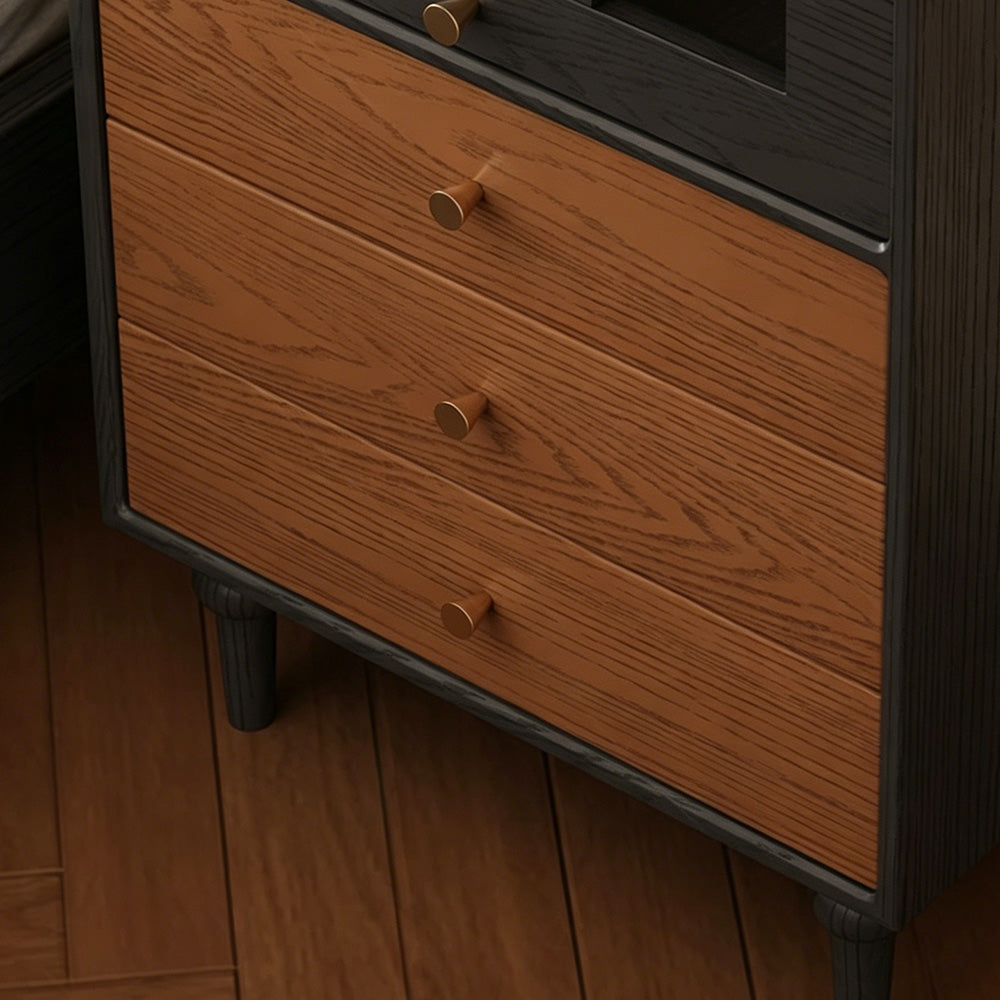 Modern Walnut Nightstand with Mirrored Drawer Mid Century Bedside Table
