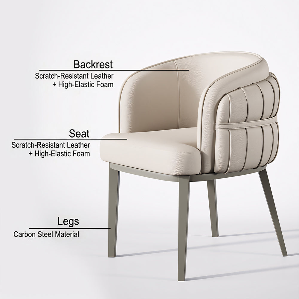 Set of 2 Modern Upholstered Dining Chair with Curved Backrest Cream Accent Chair Minimalist Dining Chair