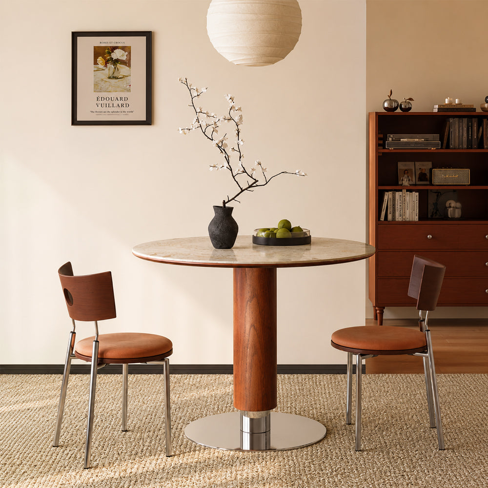 31.49" Modern Round Dining & Conversation Table with Marble-Effect Top and Stainless Steel Base