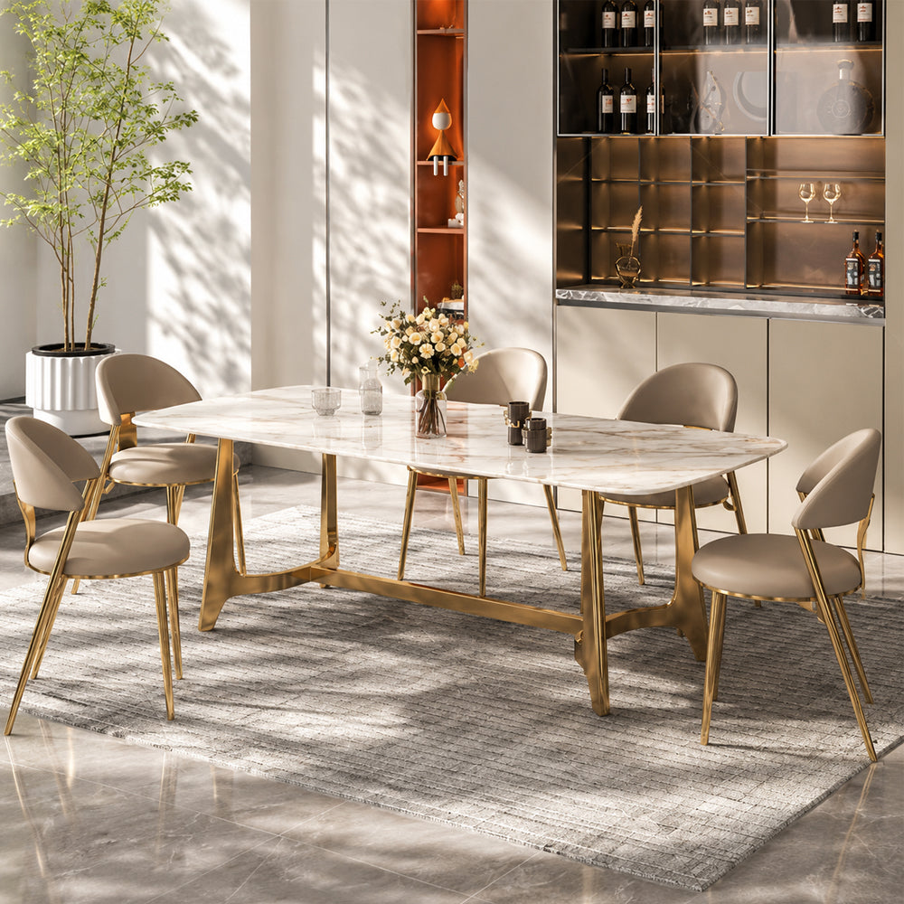 2 PCS PU Upholstered Dining Chair with Polished Gold Metal Legs