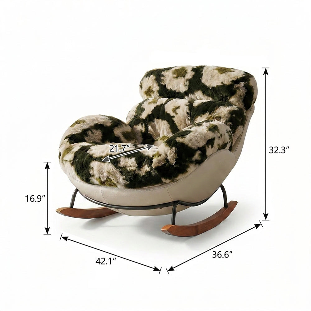 Cozy Faux Fur Rocking Chair with Wooden Base