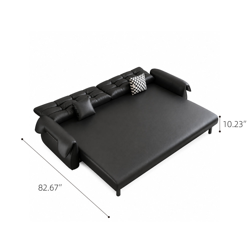 Pet Friendly Black Faux Leather Convertible Sofa Bed with Tufted Cushions